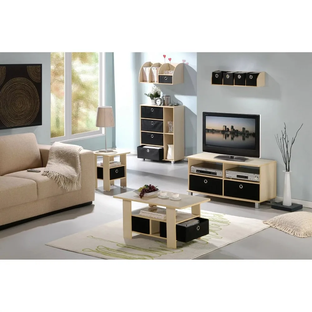 

Furinno Andrey Coffee Table with Bin Drawer, Black/Beige 2023 New