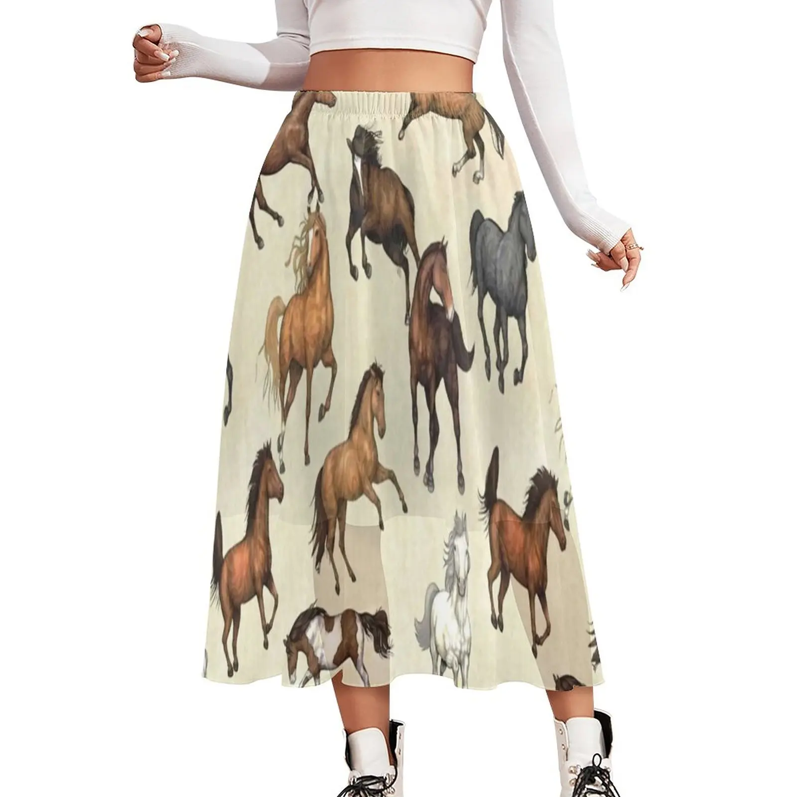 

Sunset Horse Skirt High Waist Horses Riding Funny Aesthetic Long Skirts Ladies Kawaii A-line Skirt Spring Oversized Clothes