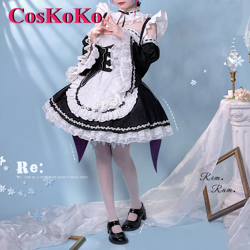 

CosKoKo Rem Косплей Костюм Аниме Re: жизнь в другом мире от нуля элегантное милое платье горничной Женская фотосессия