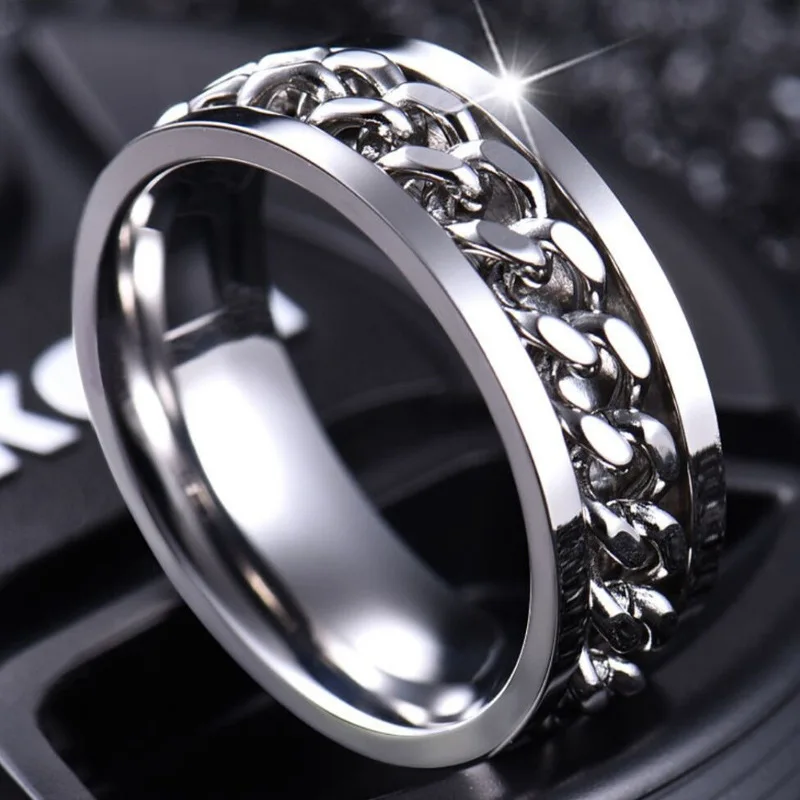 

Fashion Rotatable Relieve Anxiety Silver Stainless Steel Vintage Personalized Gift Male Female Jewelry Kpop Accessories