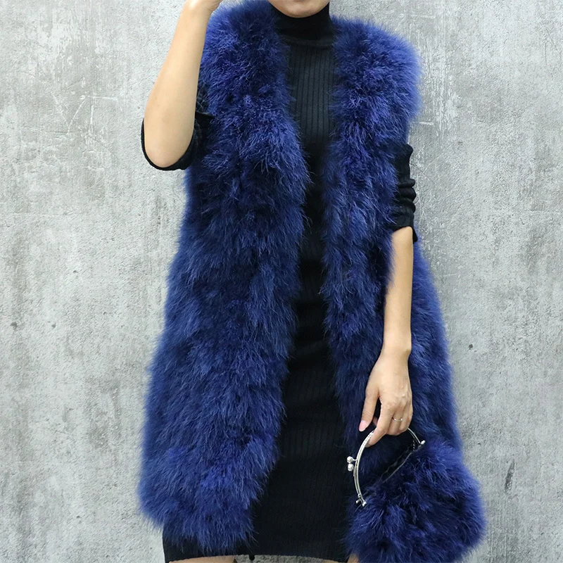 real genuine natural New ostrich Fur vest Women's fashion long Jacket gilet 90CM length custom any size