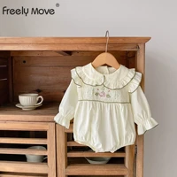 freely move 2022 autumn infant baby rompers baby girls pleated long sleeve peter pan collar clothes rompers baby girls rompers