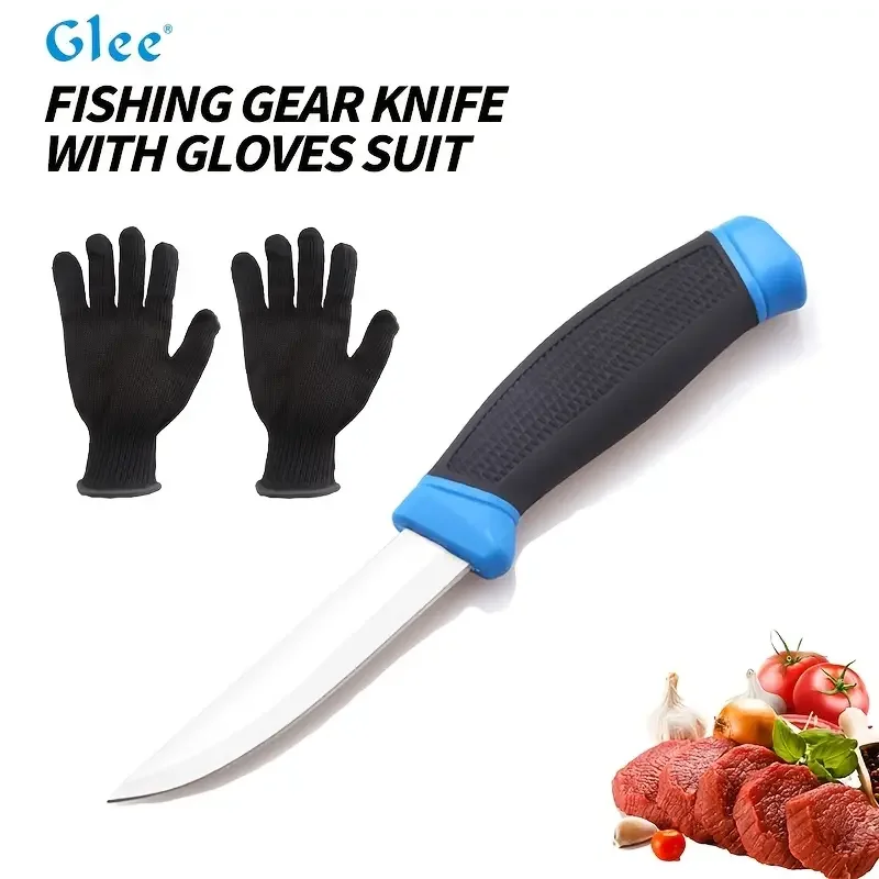 

HMTX 1pc Stainless Steel Fish Knife With Two Cut-resistant Gloves, Household Eating Meat Knife, Sharp Small Fruit Knife, Kitchen