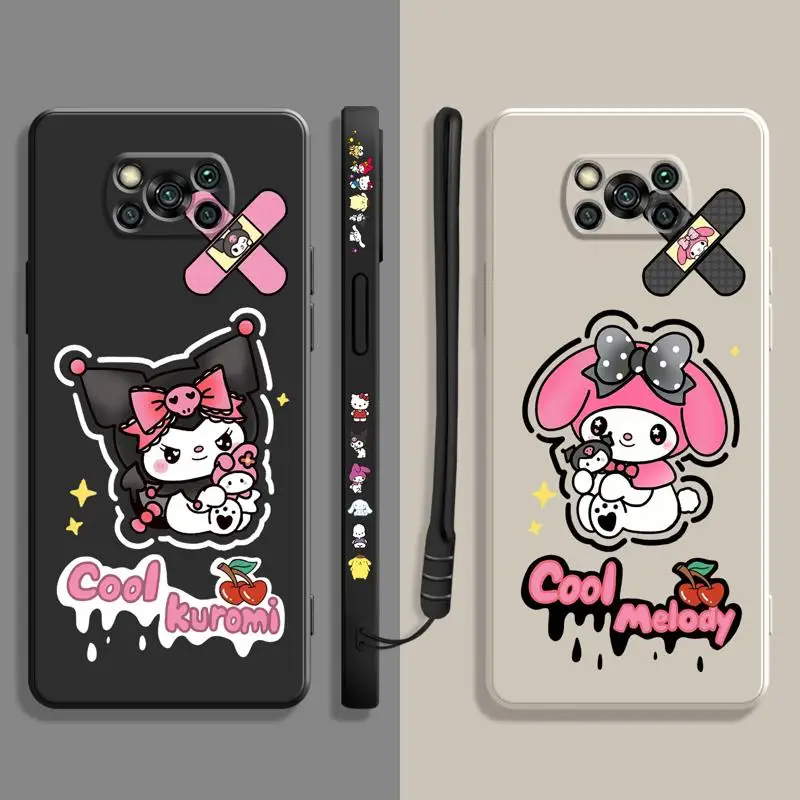 

Square Liquid Case For Xiaomi POCO X3 X4 NFC M3 M4 Pro F3 GT for Mi 11 11T 10S 10T 10 9 SE 8 6 Kuromi My Melody Cute Band Aids