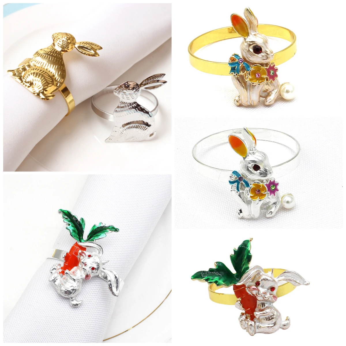 

Easter Bunny Napkin Ring Antique Gold Hotel Party Rabbit Metal Napkin Buckle Handmade Table Decoration Ornaments 2023 New