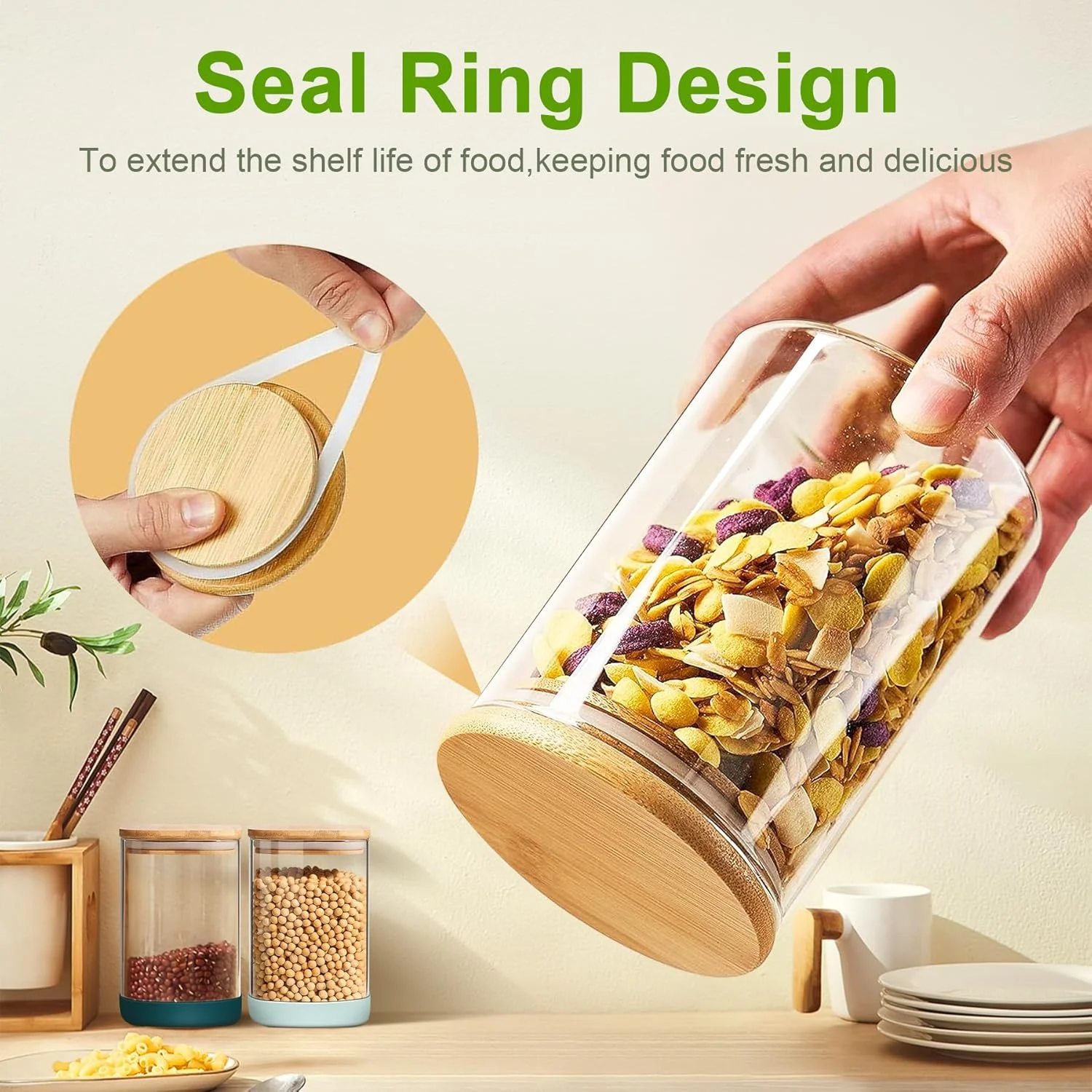 Стеклянная банка с крышкой 4 упаковки прозрачных герметичных стеклянных