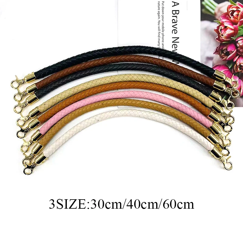 

PU Leather Braided Rope Handles for Handbag Shoulder Bag Strap Handmade Bag DIY Replacement Alloy Metal Hook Buckle