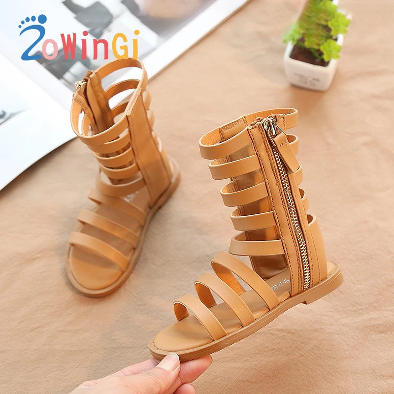 

Сандалии Детские в римском стиле, элегантные туфли с открытым носком, плоская подошва, легкие, для девочек, размеры 21-30