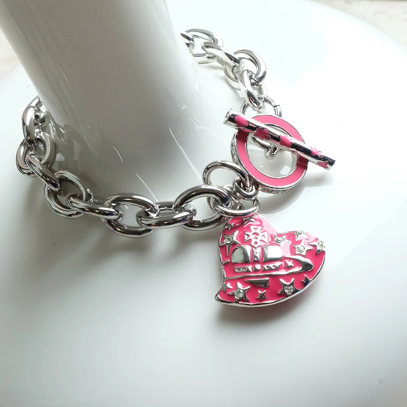 

Женский браслет в стиле панк, с рисунком сердца и Сатурна из циркония