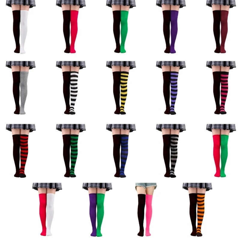 

Полосатые чулки выше колена, чулки разных цветов, рождественские чулки до бедра, носки для девочек, длинные носки T8NB