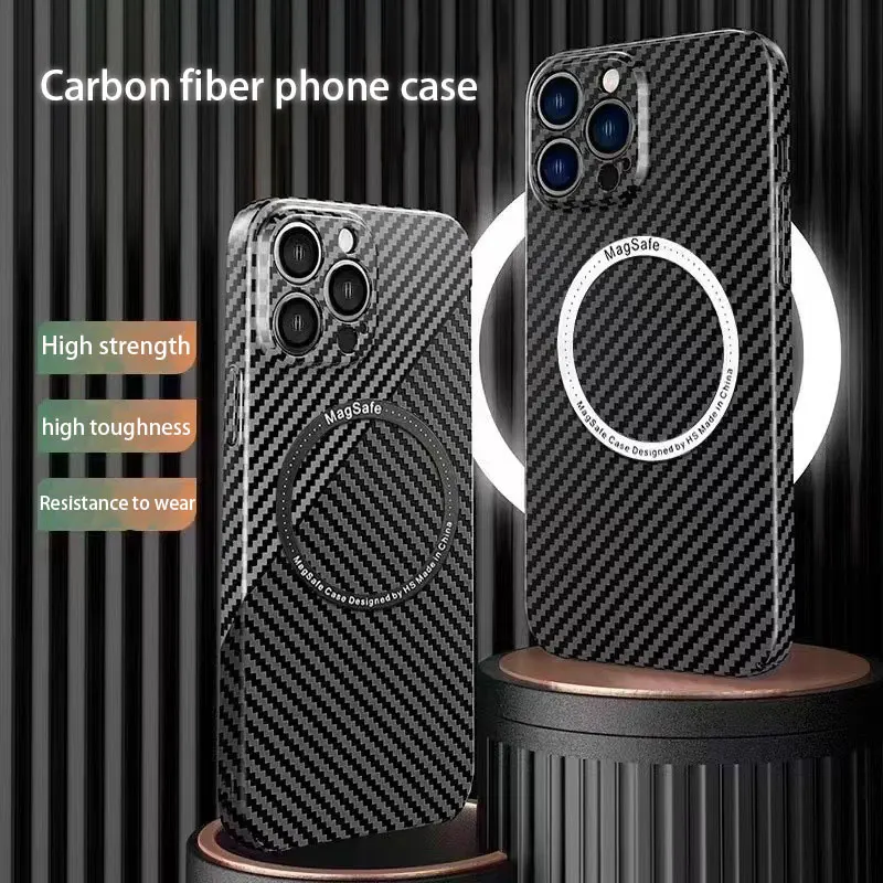 

For IPhone14Pro Max Carbon Fiber Phone Case 14Plus All-inclusive Lens 13 Magsafe Magnetic Protective Cover 12 Anti-Fingerprint