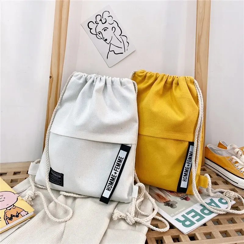 

Canvas Bag Drawstring Backpack Solid Color Simple Fashion Cloth Bag Drawstring Casual Women's Bag