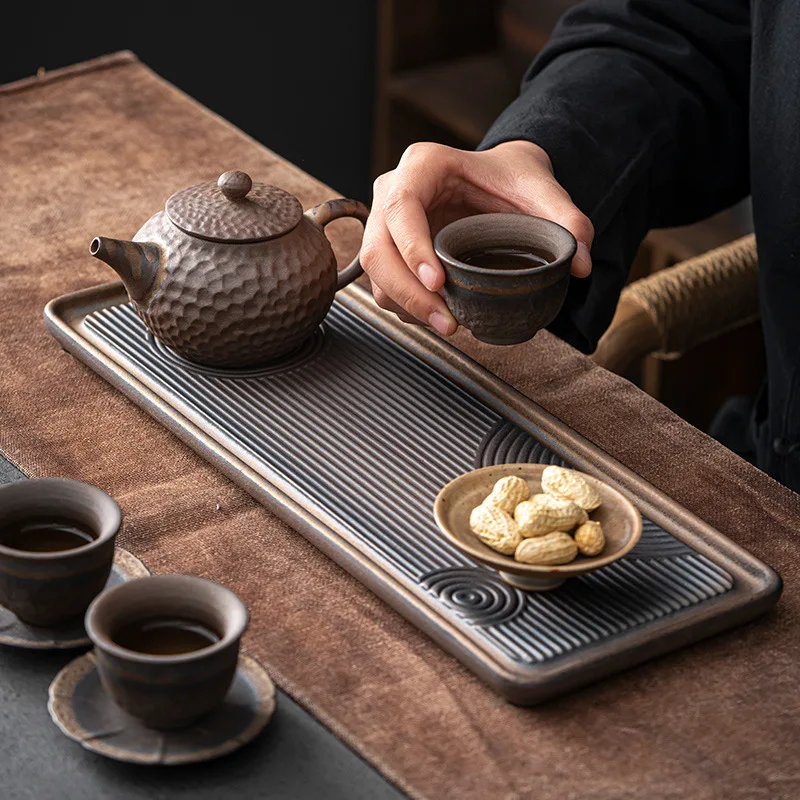 

Chinese Round Tea Tray Ceramic Handmade Drain Serving Ceremony Tea Tray Decorative Vintage Dienblad Tea Accessories Set Gift