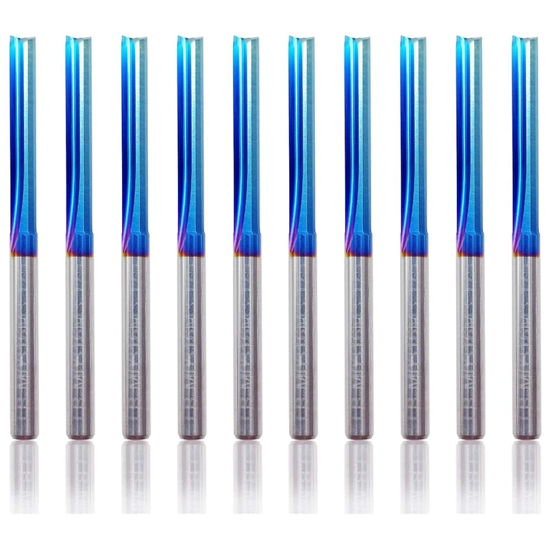 

10Pcs 3.175Mm Blue Coated Straight End Mill 2 Flute Carbide Milling Cutter For Wood MDF Plastic CNC Engraving Bit