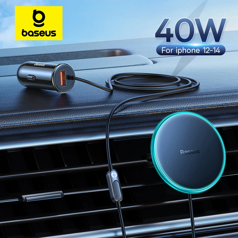 

Магнитное автомобильное беспроводное зарядное устройство Baseus, держатель для телефона, подставка 40 Вт, быстрая зарядка USB Тип C, автомобильное зарядное устройство для телефона для iPhone 15 14 13 Pro