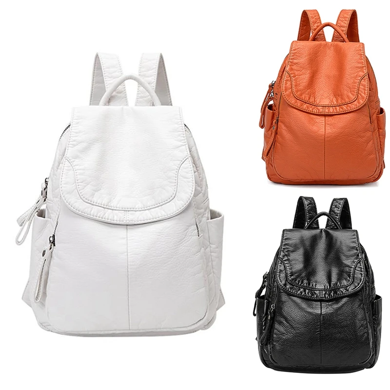 

Women's Soft Leather Casual School Bag Washed Leather Backpack Girl Travel Small School Bag
