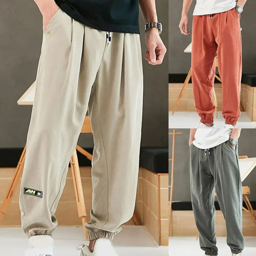 

Брюки мужские однотонные с бархатной подкладкой, простые свободные штаны на завязках, повседневные Модные школьные комбинезоны, весна