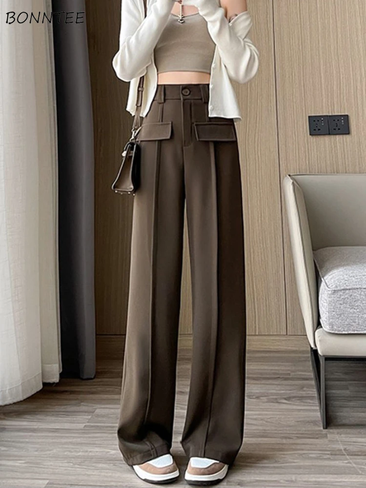 

Pants Women Summer Leisure Solid All-match Comfortable Pockets Korean Style Spring Fashion Office Lady Elegant Design Loose New
