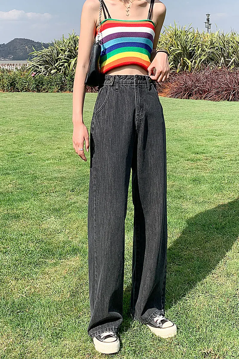 

Wide Leg Jeans Woman Denim Pants Straight High Waist Trousers Fashion Vintage Streetwear Clothing Gray Blue