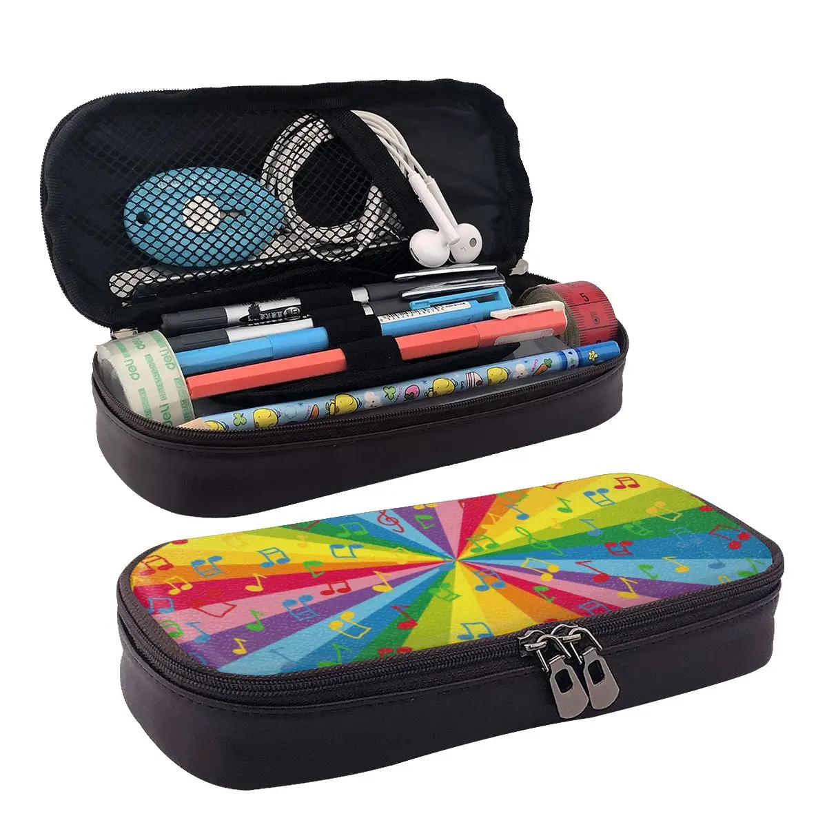

Colorful Music Notes Leather Pencil Case Zipper Pencil Box Stationery Pen Pouch for Boys Girls School Students Work Office