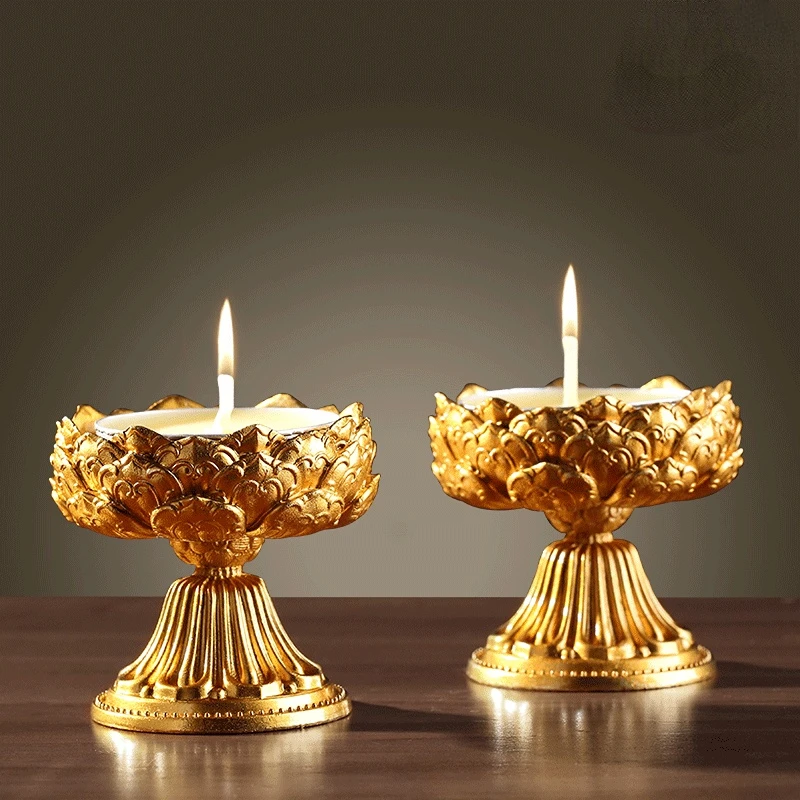 

Candle Holder Pure Copper Nepalese Craft Lotus Butter Lamp Buddha's High Foot Long Light Candle Holder Ornament European Decor