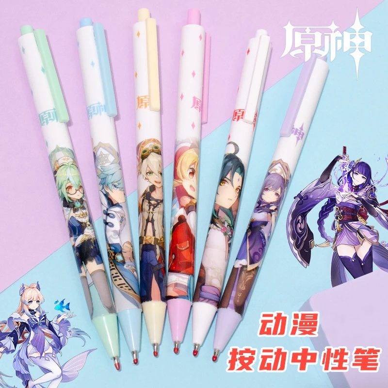 

12 Pcs/lot Anime Genshin Impact Gel Pen 0.5mm Press Gel Pen Writing Supplies Pen Study Stationery Toy Gift
