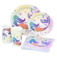 mermaid theme birthday party disposable tableware little mermaid paper plates napkins cups for baby shower birthday decoration