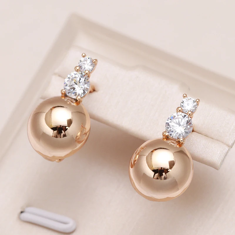 

Kinel New Glossy Spherical Earrings for Women Fine Wedding Simple Fashion Jewelry 585 Rose Gold Natural Zircon Dangle Earrings