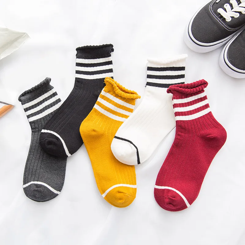 Korea Fashion Harajuku Socks Street Hip Hop Skateboard Striped Japanese Style Mid Tube Socks Solid Color Breathable Cotton Socks