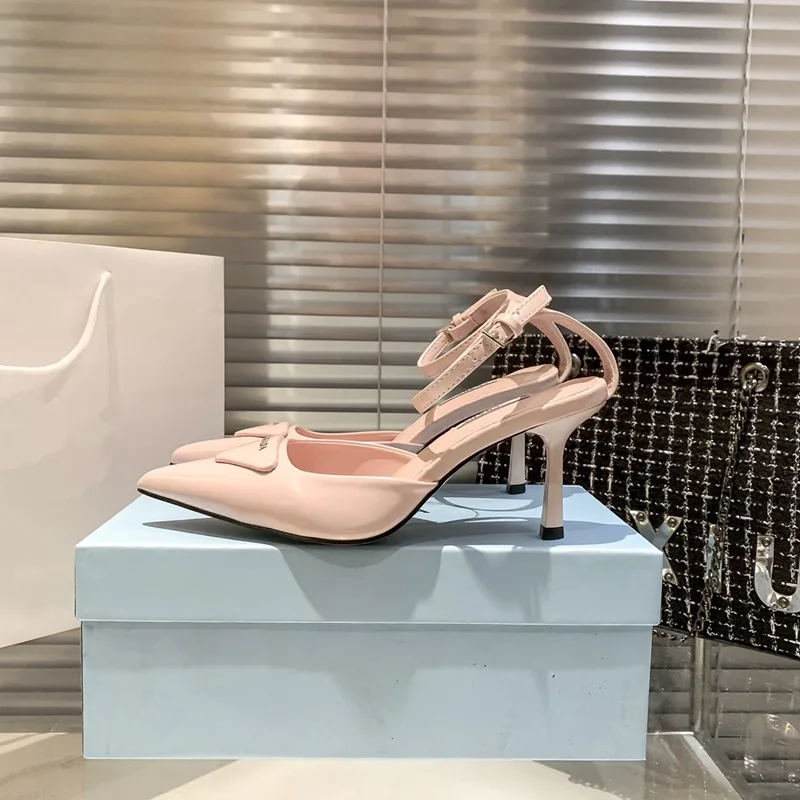 Lacquer Leather Buckle Women's Sandals New Slim Heel Sandals Women's Summer Fashion Designer's One Line Buckle High Heels Women