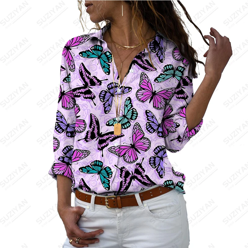 

Новинка 2023, женская рубашка, женская рубашка с 3D принтом бабочки и стрекозы, милая Повседневная стильная женская рубашка, модная трендовая Свободная Женская рубашка
