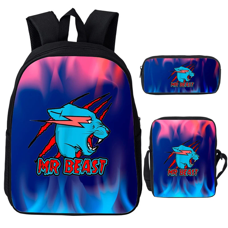 

Children Backpacks Mr Wolf Beast Schoolbag 3pcs Set Students Backpack Boys Girls Cartoon Lightning Cat Bookbag Kids School Bags