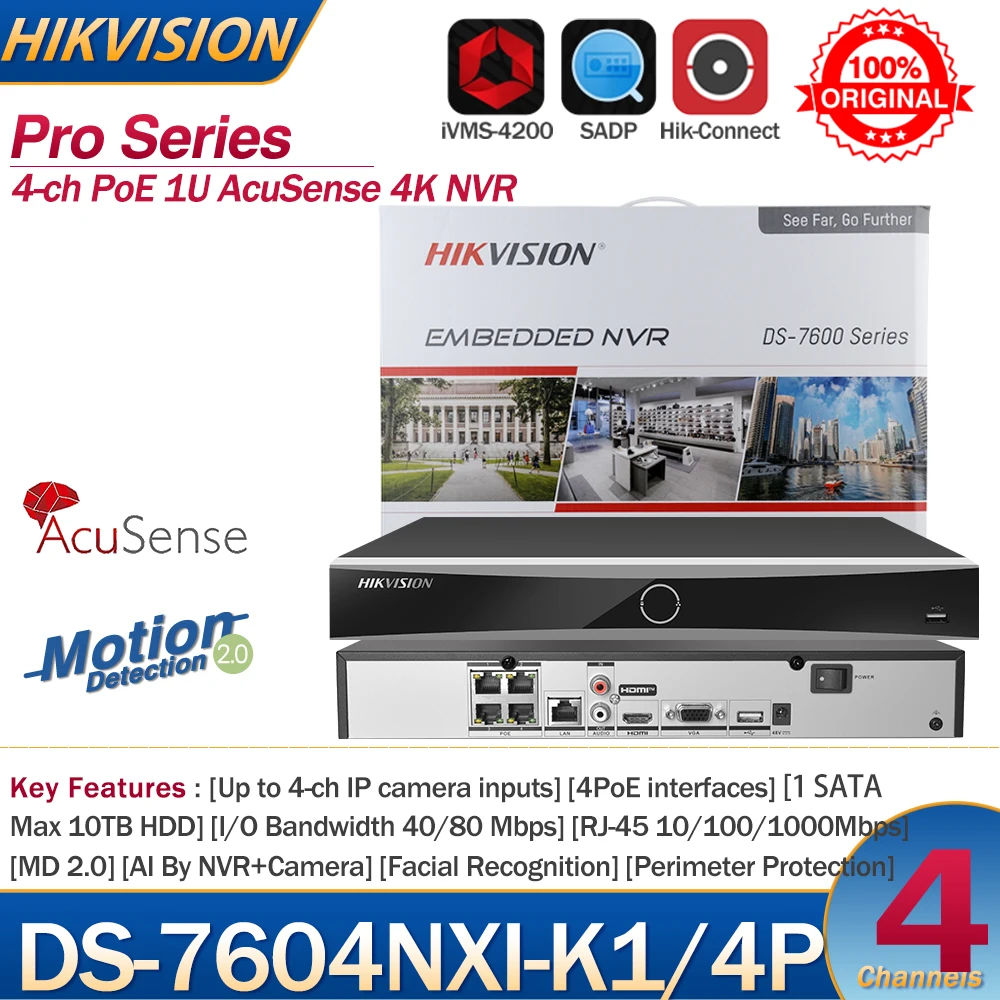 

Hikvision DS-7604NXI-K1/4P 4-канальный сетевой видеорегистратор