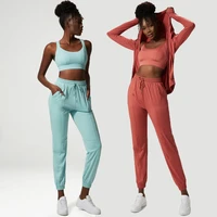 23 picecs yoga set women breathable loose fitness suit zipper jacket sexy bra jogger pants female gym clothing sportswear