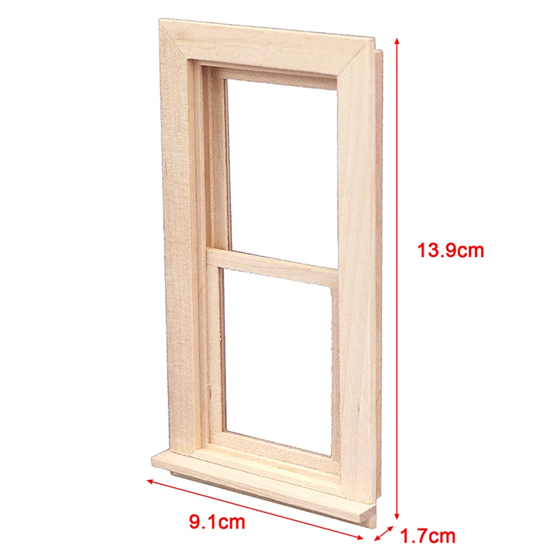 1/12 Dollhouse Miniature Wood External Single Door Unpainted DIY Door And Window Accessories Model Doors With PVC Windows images - 6