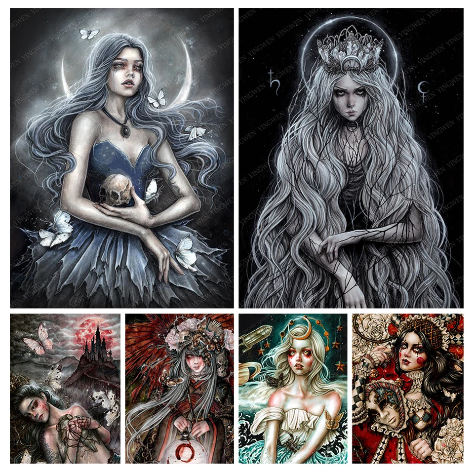 

Готическая алмазная живопись 5D, алмазная живопись, темная девушка, эльф ведьма, вышивка крестиком, полная работа, украшение для дома