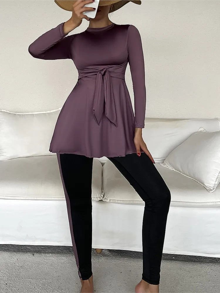 

Full Body UPF50+ Women Burkini Swimsuits Modest Muslim Ruffle Swimwear Long Sleeve Full Cover Tummy Control Rash Guard Wetsuit