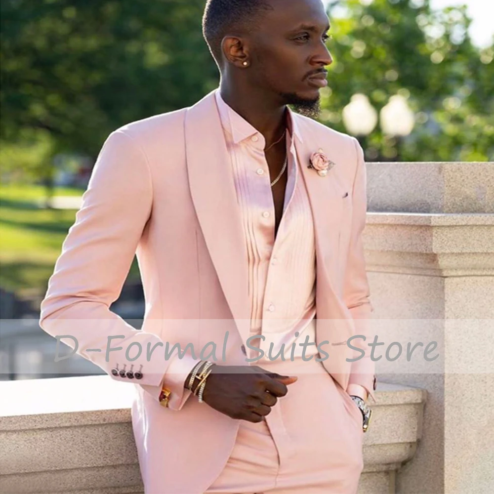 Blazer set 2 Pieces   Pink Shawl Lapel Wedding Tuxedo Slim Fit with Jacket Pants African Male Fashion Costume Lastest Style