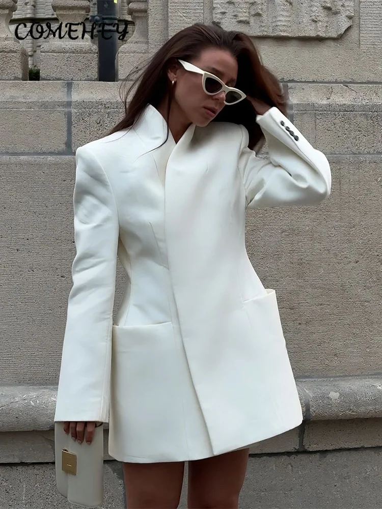 Элегантный женский костюм со скрытой пряжкой пальто асимметричный