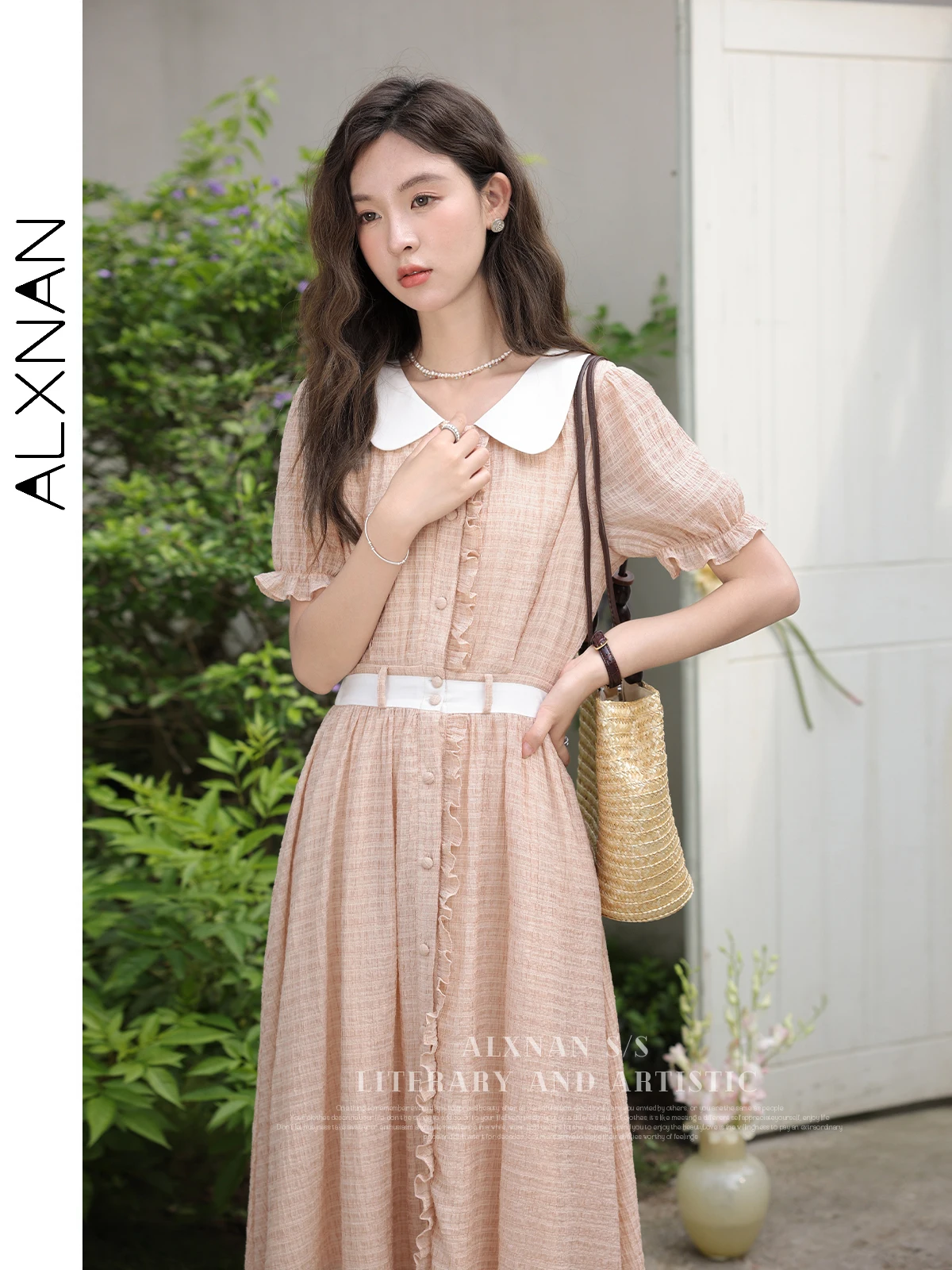 ALXNAN летнее лоскутное женское платье с воротником-поло новинка 2024 удобное