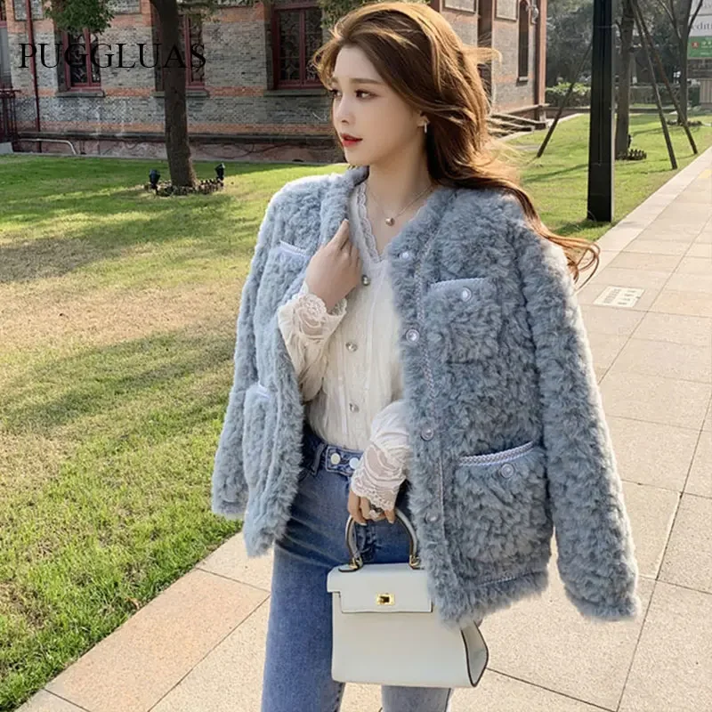 Elegante Faux Bont Bijgesneden Jas Vrouwen Autumn Winter Dikke Warme Mode Zoete Lange Mouw Pluche Kawaii Bovenkleding