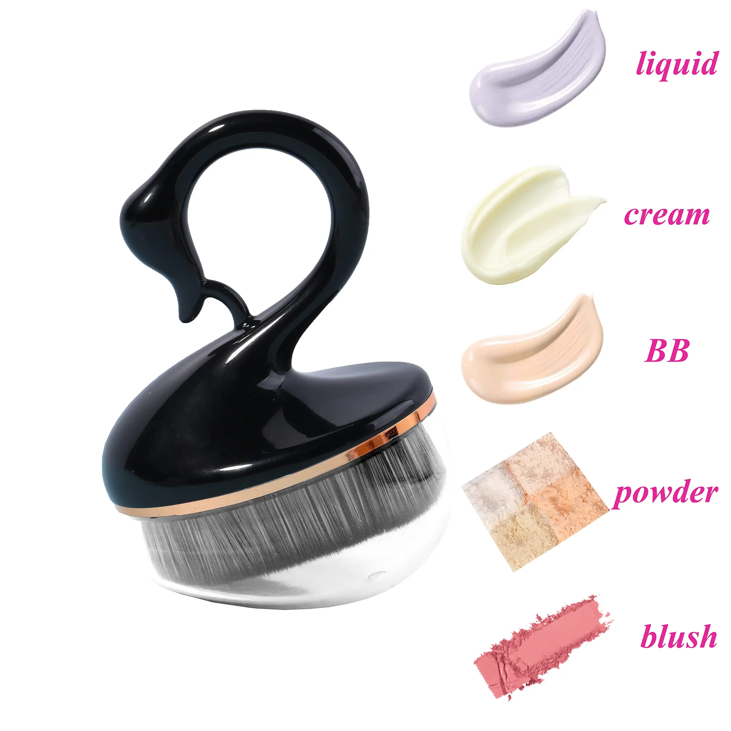 

Foundation Makeup Brush Swan Shape Black Large Full Coverage Makeup Brushes for Blending Liquid Cream Flawless Powder Cosmetics