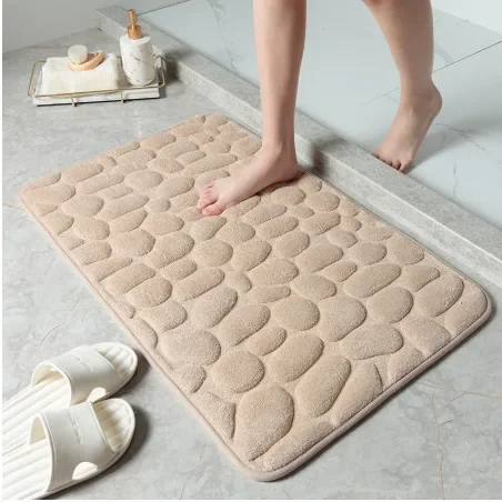 

Cobblestone Embossed Bathroom Bath Mat Coral Fleece Non-slip Carpet In Bathtub Floor Rug Shower Room Doormat Memory Foam Pad