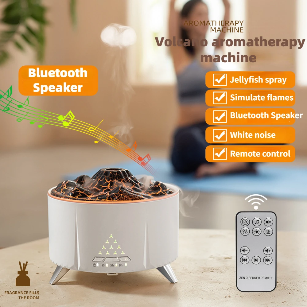 Remote Control Simulate Flame Ultrasonic Aroma Essential Oil Diffuser With Bluetooth Speaker