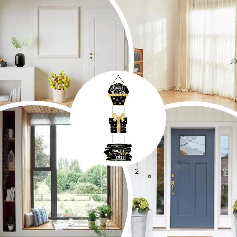С Новым годом Настенная вывеска Новогоднее украшение Подвески 2025 Золотой Черный