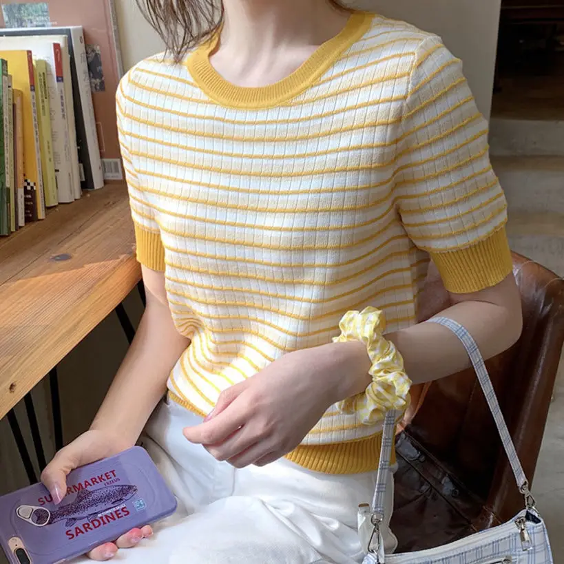 

Женская футболка в полоску, с коротким рукавом и круглым вырезом, P186