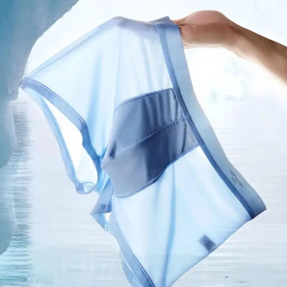 

4Pcs U Convex Mid-rise Elastic Waistline Men Panties Smooth Ice Silk Seamless Shorts Briefs