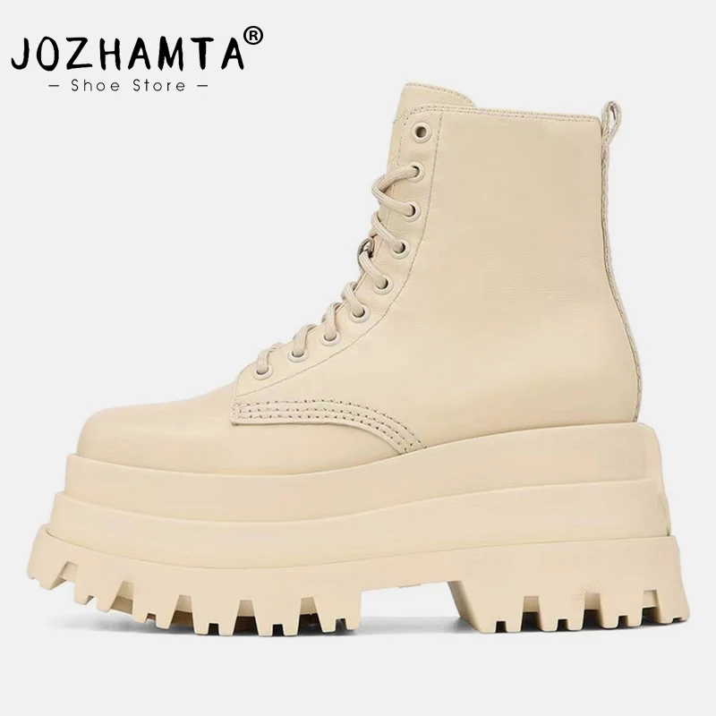 

JOZHAMTA Size 34-42 Women Ankle Boots Winter 2024 Fashion Wedges High Heels Shoes For Women Square Toe Casual Platform Boots