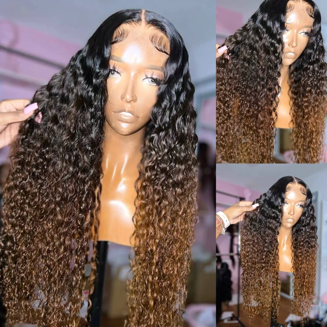 

MS.ILSA 13x6 Lace Front Wig Ombre Brown Curly Lace Front Human Hair Wigs Pre Plucked Hairline For Women Remy Brazilian