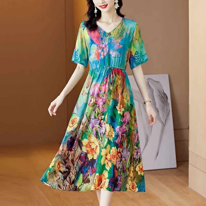 

Women Korean Casual Party Vestidos Summer Floral Fashion Light Vacation Dress 2022 New Short Sleeve Elegant Bodycon Prom Dresses